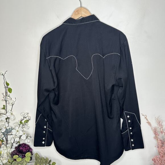 SCULLY Western Pearl Snap Embroidered Rope Cowboy Rancher Black Sz M {L30} - Picture 3 of 5